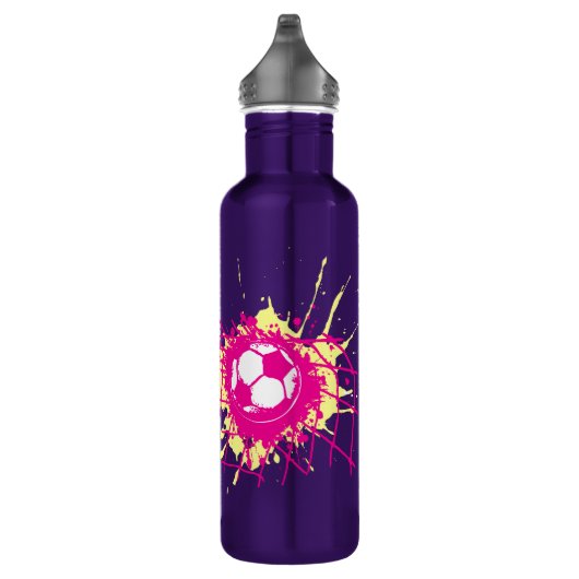 Platsche Mädchen des Fußballfußballs nennen rosa Trinkflasche (Rechts)