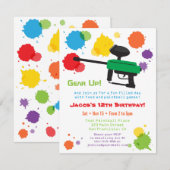 Platsche Paintball-Kindergeburtstag-Party Einladun Einladung (Vorne/Hinten)