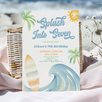 Platschen Sie in Seven Beach Surf 7. Geburtstagsfe Einladung