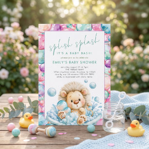 Platschende Löwenblasen-Baby-Party Einladung
