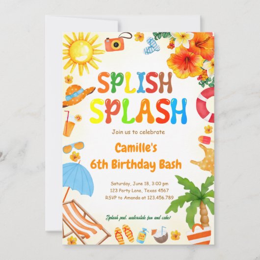 Platschender Geburtstags- Splash-Poolparty Einladung (Vorderseite)