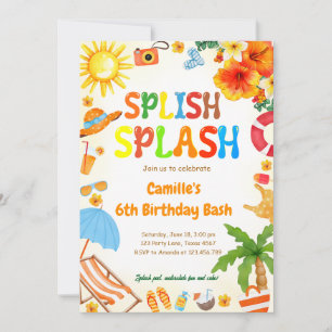 Platschender Geburtstags- Splash-Poolparty Einladung