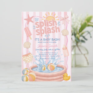 Platschender Pool-Sommer-Rosa-Baby-Party Einladung