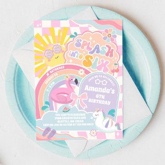 Platscher hinein in sechs Regenbogen Sonne 6. Gebu Einladung