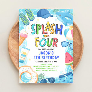 Platscher ins Vier Pool-Party 4. Geburtstag Einladung