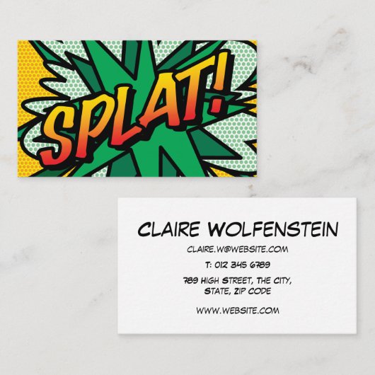 PLATSCHES Fun Retro Comic Buch Visitenkarte (Vorne/Hinten)