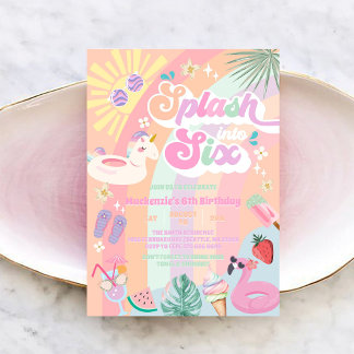 Platscht in sechs Sommer Regenbogen Sonne 6. Gebur Einladung