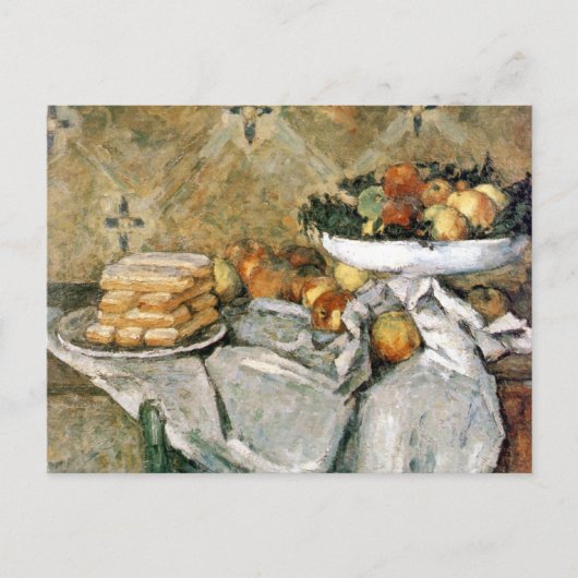 Plättchen mit Früchten und Schwanzfingern - Cézann Postkarte (Vorderseite)