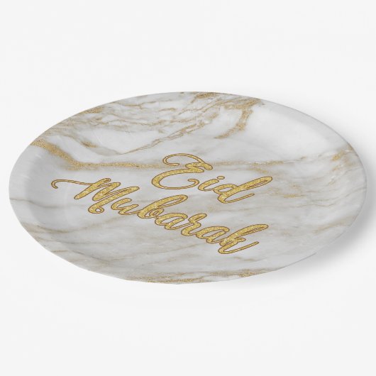 Platte 9" Eid Marmorgold2 Pappteller (Schrägansicht)