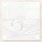 Platte der sortierten Sushi mit Essstäbchen Glasuntersetzer (Rückseite)