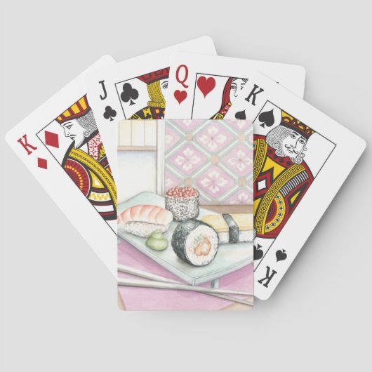 Platte der sortierten Sushi mit Essstäbchen Spielkarten (Rückseite)