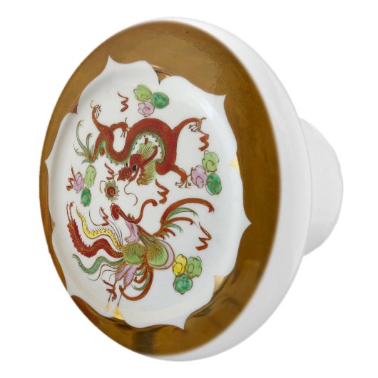 Platte Drachen und Phoenix Keramikknauf (Rechts)