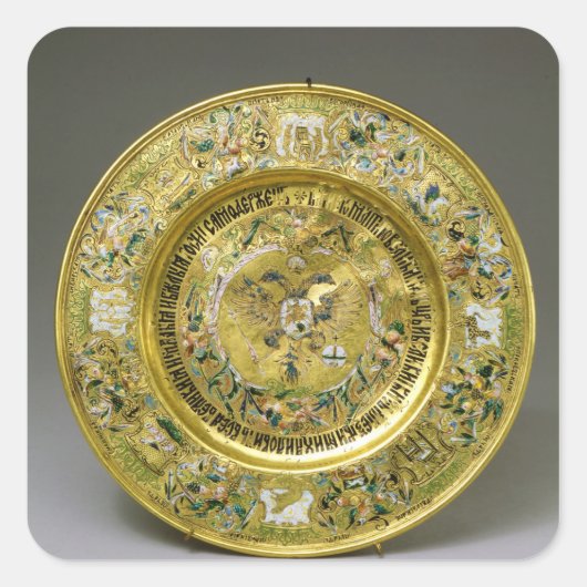 Platte im Besitz von Tsar Alexei Mikhailovich Roma Quadratischer Aufkleber (Vorderseite)