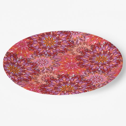 Platte mit Mandala-Blumenmuster-Druck Pappteller (Schrägansicht)