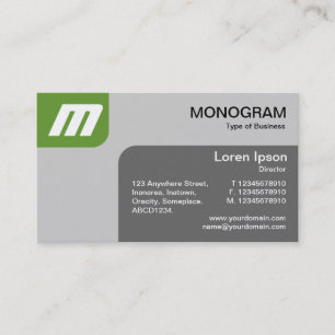 Platten-Monogramm - Avocado und Grau Visitenkarte