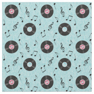 Plattenen-Musik-Gewebe KRW hellblaues Retro Stoff