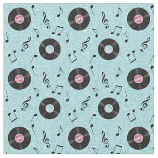 Plattenen-Musik-Gewebe KRW hellblaues Retro Stoff