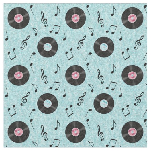 Plattenen-Musik-Gewebe KRW hellblaues Retro Stoff (Nahaufnahme)