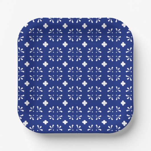Plattengeschirr aus Square Paper Plate Blue White  Pappteller (Vorderseite)