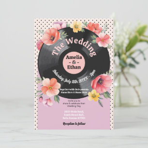 Plattenmusik Hochzeit Floral 1950er Blume Einladung