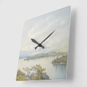 Plattensee und das Sandwich-Gebirge Wasserfarbe Quadratische Wanduhr (Winkel)