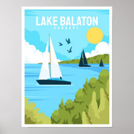 Plattensee Ungarn Vintage Travel Illustration Poster