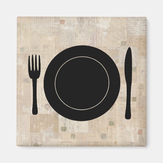 Plattensetzgabel Messerlöffel Vintage Briefmarke Magnet (Vorne)