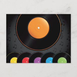 Plattenspieler-Schallplatten in lebendigen Farben Postkarte