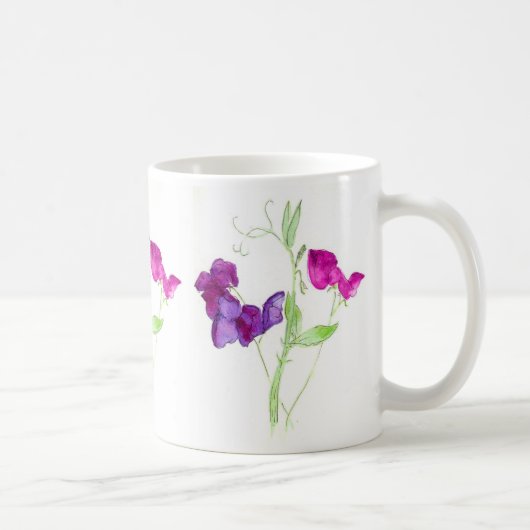 Platterbsen, tiefrosa, lila Wasserfarbe Tasse (Rechts)