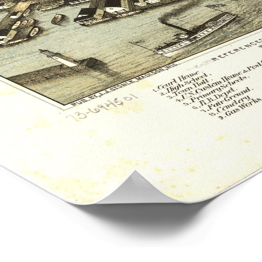 Plattsburgh New York 1877 Antique Panoramic Map Poster (Ecke)