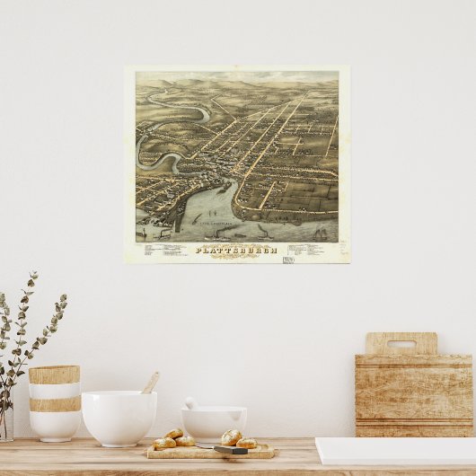 Plattsburgh New York 1877 Antique Panoramic Map Poster (Küche)