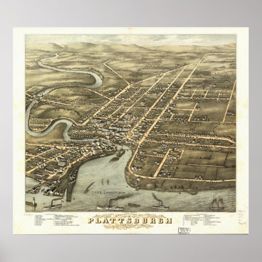 Plattsburgh New York 1877 Antique Panoramic Map Poster (Vorne)