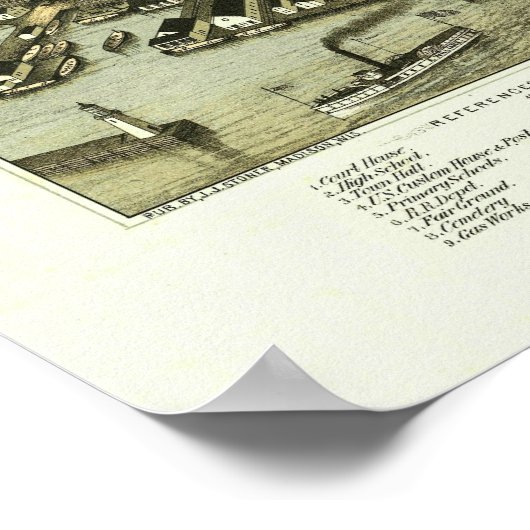 Plattsburgh NY, 1877: Old Print Poster (Ecke)