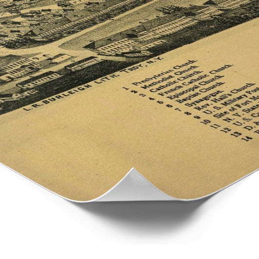 Plattsburgh NY, 1899: Old Print Poster (Ecke)