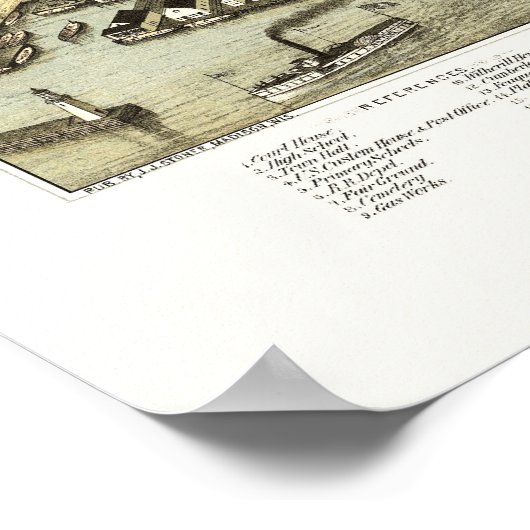 Plattsburgh, NY Panoramic Map - 1877 Poster (Ecke)