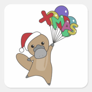 Platypus Christmas Platypus Cute Animals Quadratischer Aufkleber