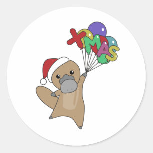 Platypus Christmas Platypus Cute Animals Runder Aufkleber