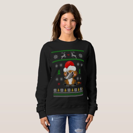 Platypus Christmas Ugly Sweater Weihnachtsmannmütz Sweatshirt (Vorne ganz)
