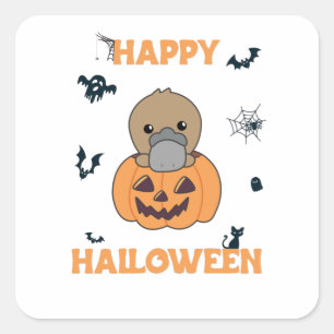 Platypus in Pumpkin Sweet Animals Happy Halloween Quadratischer Aufkleber
