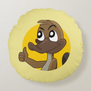 Platypus mit Daumen auf Cartoon runder Kissen