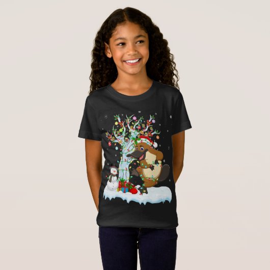 Platypus Xmas Tree Lighting Weihnachtsmannmütze Pl T-Shirt (Vorne ganz)
