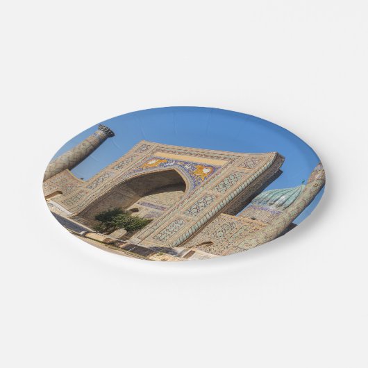 Platz bei Sonnenuntergang - Samarkand, Usbekistan Pappteller (Schrägansicht)