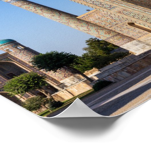 Platz bei Sonnenuntergang - Samarkand, Usbekistan Poster (Ecke)