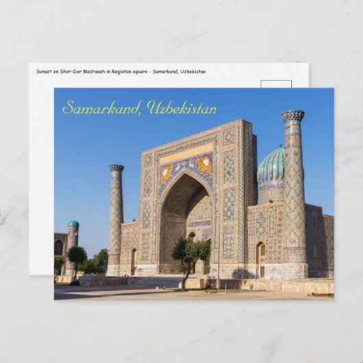 Platz bei Sonnenuntergang - Samarkand, Usbekistan Postkarte (Vorne/Hinten)