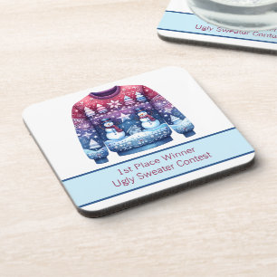 Platz Gewinner Ugly Sweater Blue Red Lila Getränkeuntersetzer