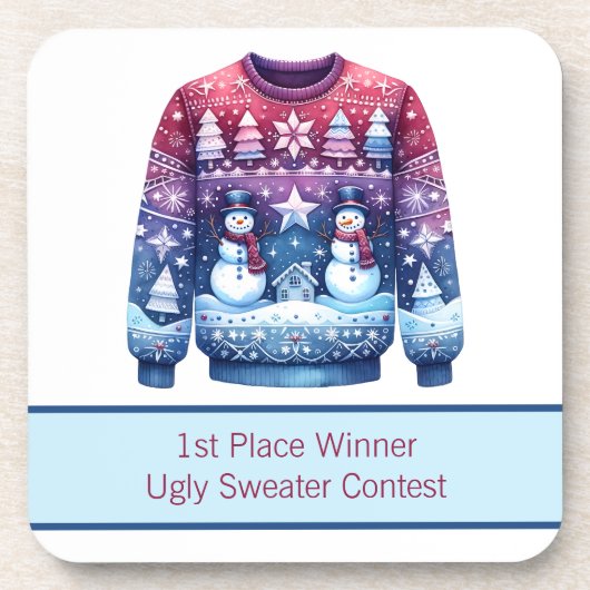 Platz Gewinner Ugly Sweater Blue Red Lila Getränkeuntersetzer (Vorderseite)
