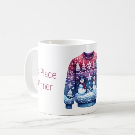 Platz Gewinner Ugly Sweater Blue Red Lila Kaffeetasse (Vorderseite Links)