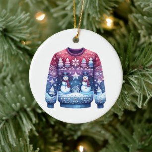 Platz Gewinner Ugly Sweater Blue Red Lila Keramik Ornament