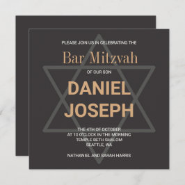 Platz jüdischer Stern Bar Mitzvah - schwarz-golden Einladung