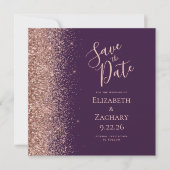 Platz Lila Rose Gold Save the Date Ankündigung (Vorderseite)